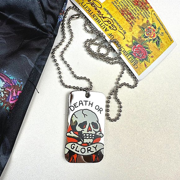 ED HARDY VINTAGE by Christian Audigier / Death Or Glory Single Dog Tag - Picture 5 of 8